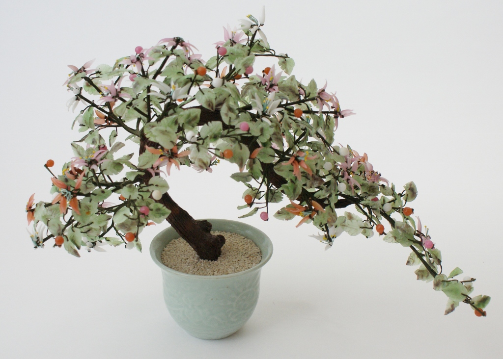 Japanese Pink and Green Hand Blown Glass Tree EBTH
